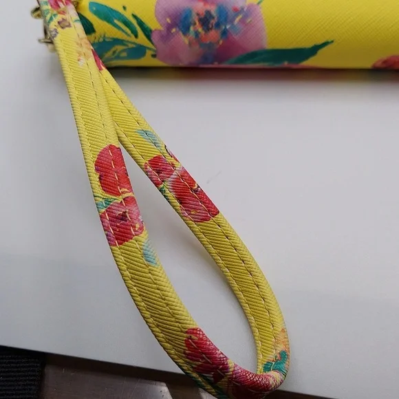 Betsey Johnson Yellow Floral Wristlet Clutch, GC, 8"x4.5". - Picture 7 of 10